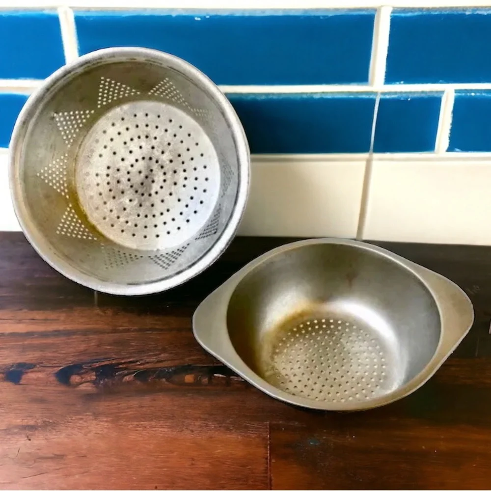 Aluminum Colander Basket Strainer Cooking Kitchen Utensil Vintage USED
